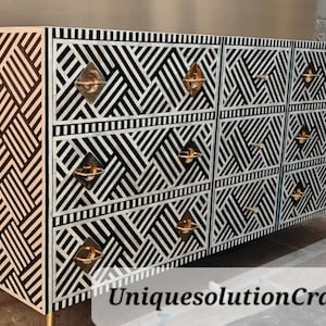 Bone Inlay Optical Design 9 Drawers Chest of Drawers Black, Bone Inlay Optical Design 9 Drawers Dresser Table, Storage Unit image 1