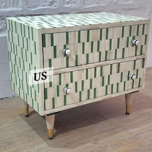 Bone Inlay Handmade 2 drawers Bedside table, Bone Inlay handmade Nightstand, Bone Inlay side table