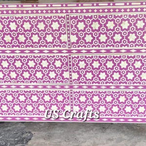 Bone Inlay Star Design Chest of 6 Drawers Pink , Handmade Bone Inlay ...