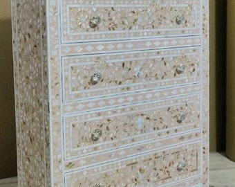 Mother of pearl Inlay tallboy dresser, Mother of pearl chest of 5 drawers, Mother of pearl Dresser, Living room furniture