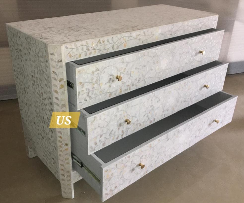 Mother of Pearl Inlay Chest of 3 Drawers, Mother of Pearl Inlay Dresser,  Bone Inlay Furniture - Etsy