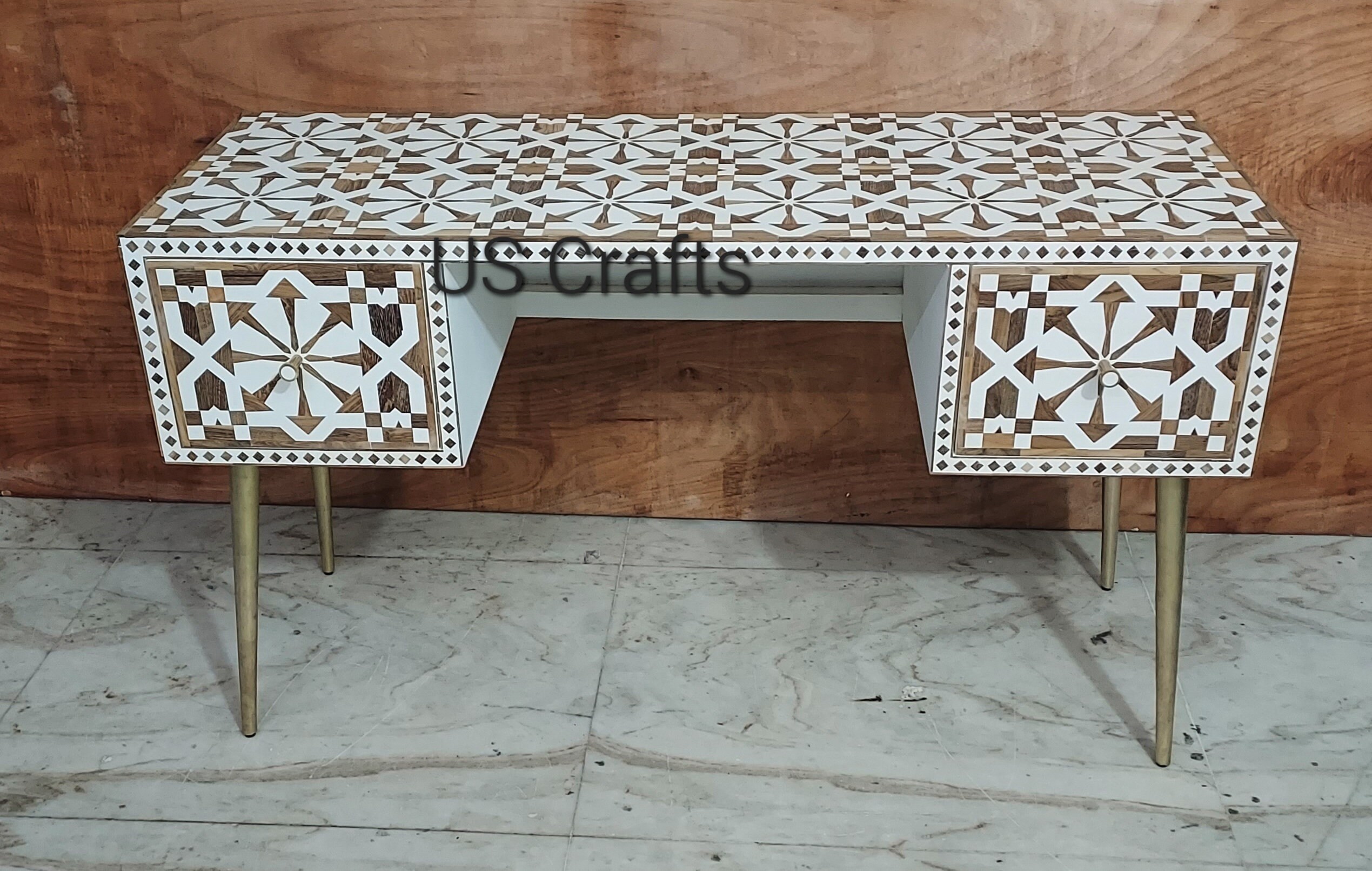 Wood Inlay Work Desksustainable Wood Inlay Table Consolewood - Etsy