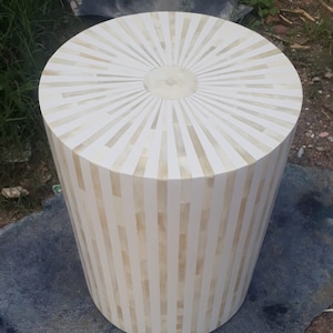 Bone Inlay Stripe Design Round End Table , Bone Inlay Stripe Design Side Table , Bone Inlay Stool