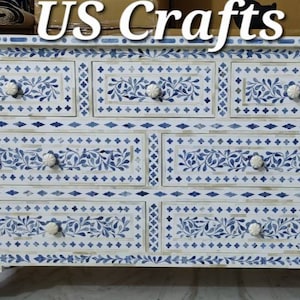 Coloured Bone inlay handmade chest of 7 drawers,Coloured Bone inlay handmade Dresser, Living room furniture, Storage Unit