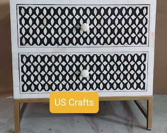Bone inlay Nightstand, Bone inlay Bedside Table,Bone inlay Side Table