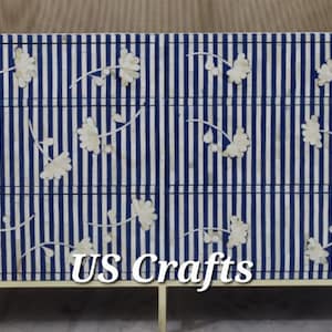 Bone Inlay Flowers Design 6 Drawers Chest of Drawers Indigo Blue, Bone Inlay Flowers Design 6 Drawers Dresser Table,