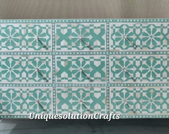 Bone Inlay arrow Design 9 Drawers Chest of Drawers Green, Bone Inlay arrow Design 9 Drawers Dresser Table, Storage Unit