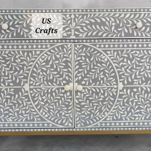 Bone Inlay floral Design Entryway Cabinet Grey, Bone Inlay floral Design Media Unit Table, Bone Inlay Storage Unit