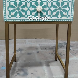 Bone inlay Moroccan Design Nightstand,Bone inlay moroccan green bedside,livingroom furniture,Bone inlay sidetable