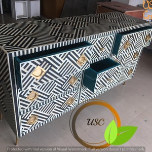 Bone Inlay Optical Design 9 Drawers Chest of Drawers Black, Bone Inlay Optical Design 9 Drawers Dresser Table, Storage Unit image 7