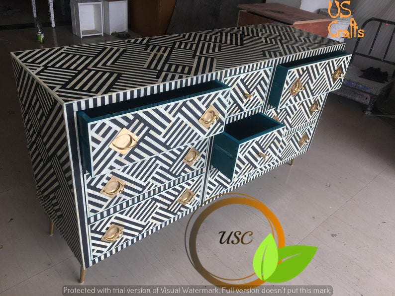 Bone Inlay Optical Design 9 Drawers Chest of Drawers Black - Etsy