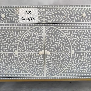 Bone inlay Custom Sideboard for Megan, Bone inlay cabinet grey
