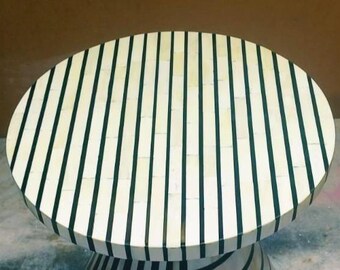Handmade Bone Inlay Round Center table,Bone Inlay Strip pattern Round Sidetable,BoneInlay Endtable,Boneinlay white strip design coffee table