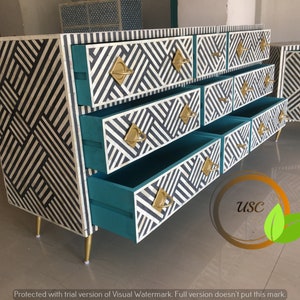 Bone Inlay Optical Design 9 Drawers Chest of Drawers Black, Bone Inlay Optical Design 9 Drawers Dresser Table, Storage Unit image 6
