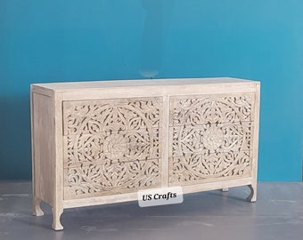 Hand Carved floral chest of 6 Drawers, Hand carved floral dresser, Hand Carved Sideboard ,Living room storage unit