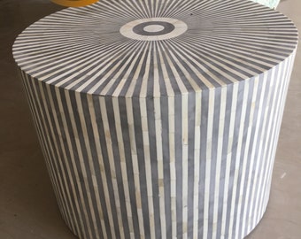 Bone inlay Coffee Table round striped design Grey,Bone Inlay Center Table Round Striped Design grey,Bone Inlay Furniture