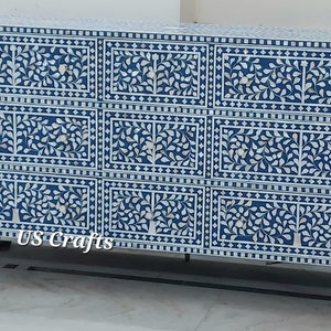 Mother of pearl inlay 9 Chest of Drawers Blue,Mother of pearl Inlay Dresser Blue,Mother of pearl Inlay Sideboard Blue