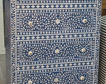 Mother of pearl Inlay tallboy dresser bright blue, Mother of pearl Inlay Floral chest of 4 drawers, free shipping