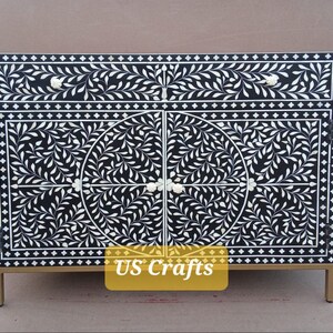 Bone Inlay floral Design Entryway Cabinet Black,Bone Inlay floral Design Media Unit Table Black,Bone inlay floral buffet Black,Free Shipping