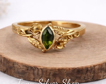 Peridot Ring Brass Ring Dainty Ring Peridot Jewelry Engagement Ring Gemstone Ring Women Rings Minimal Ring Gift for girlfriend Stacking Ring