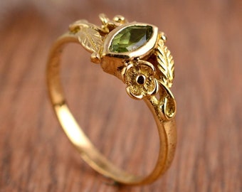 Peridot Ring Brass Ring Dainty Ring Peridot Jewelry Engagement Ring Gemstone Ring Women Rings Minimal Ring Gift for girlfriend Stacking Ring