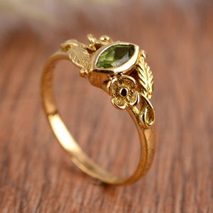 Handmade Brass Peridot Ring - Dainty Gemstone Stacking Ring