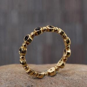 Black obsidian Ring, Dainty gold Ring, Black Stone Ring ,gold Band Ring, handmade Ring, Everyday brass Ring, Women Jewelry, Mother&#39;s gift