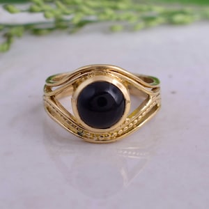 Black Obsidian Ring, Evil Eye Ring, Gemstone Ring, Gold Ring, Black Stone Ring, Dainty Ring, Obsidian Ring, Ethnic ring, Wedding gift,