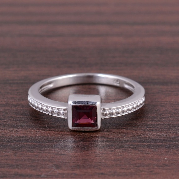 Natural Rhodolite Garnet Ring,princess Cut Garnet,925 Sterling