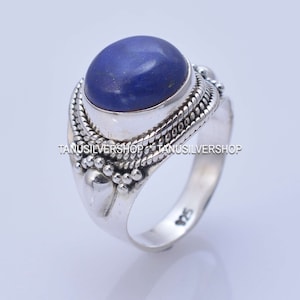 NATURAL Lapis Ring, Sterling Silver, Genuine Blue  Lapis Ring, Oval Ring, Lapis Lazuli Stone, Vintage Ring, Antique Filigree, Statement Ring