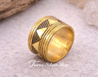 Tribal Ring Gold | Geometric Pattern Ring | Boho Ethnic Jewelry | Statement Band Ring