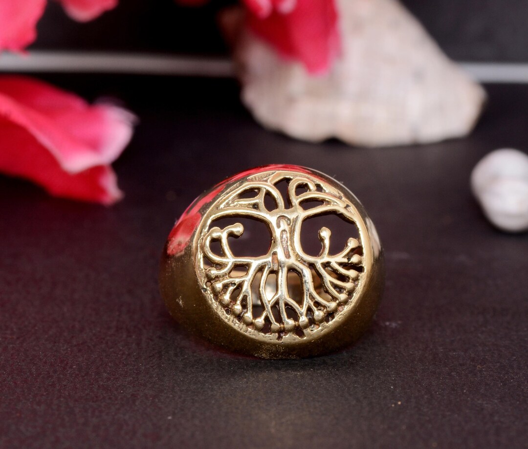 Handmade Brass Tree of Life Ring, Adjustable Unisex Jewelry - Etsy