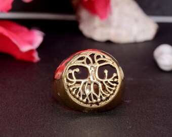 Handmade Brass Tree of Life Ring, Adjustable Unisex Jewelry