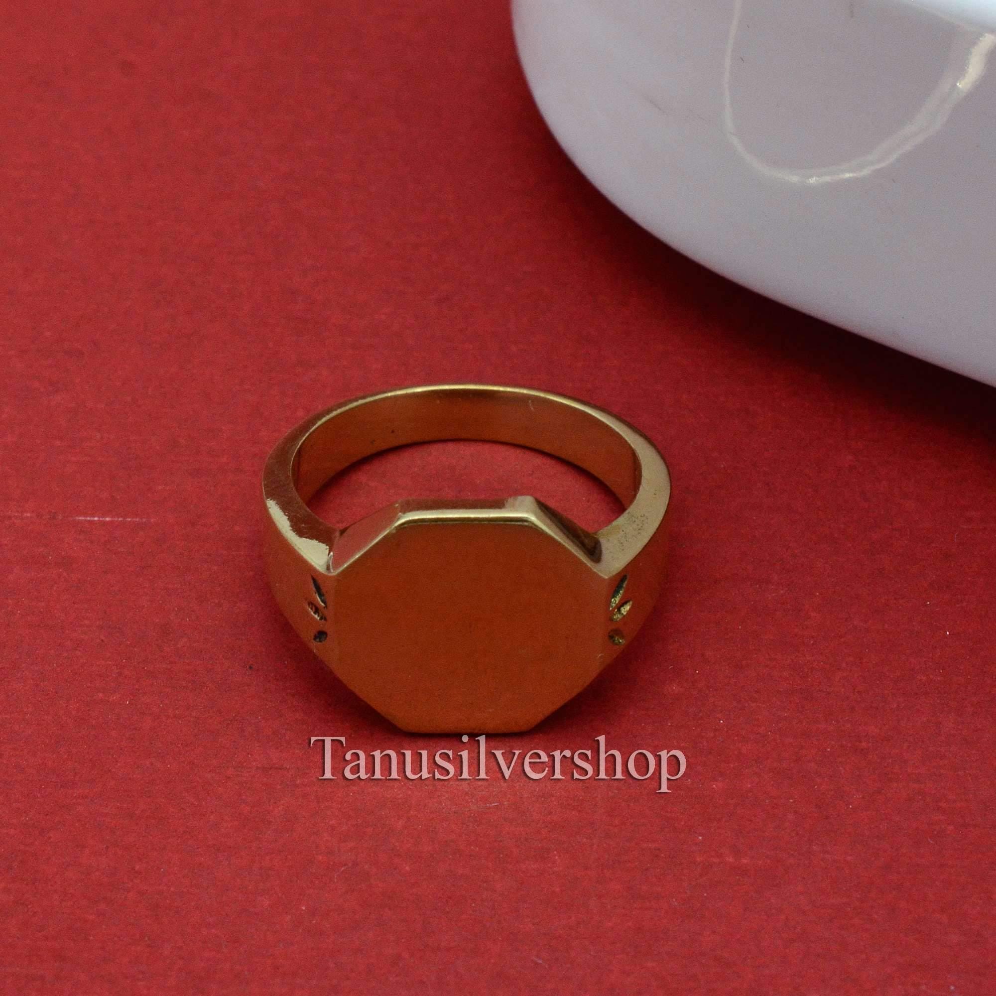 Handmade Brass Octagon Signet Ring, Engravable Vintage Style - Etsy