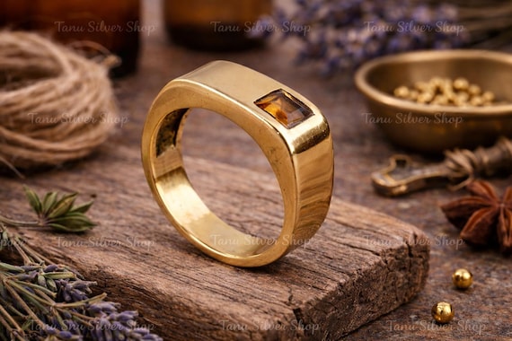 Brass Signet Ring – Flat Top Minimal Ring – Vintage Style Unisex 