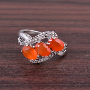 Handmade Jewelry, 925 Sterling Silver, 3 Pcs Orange Sapphire Ring, Silver Sapphire, Gift For Her, Gift For Wife, Small Rings, Orange Jewelry