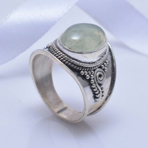 Natural Prehnite Ring | Handmade Ring | Sterling Silver Ring | Prehnite Stone Ring | Birthstone Jewelry | Oval cut Prehnite Ring | Gift Item