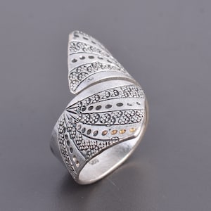 Sterling Silver Ring, Handmade Ring, Ethnic Ring, Boho Ring, Warp Ring, Wide Ring, Engraved Adjustable Ring, Thumb ring, Gift for Her