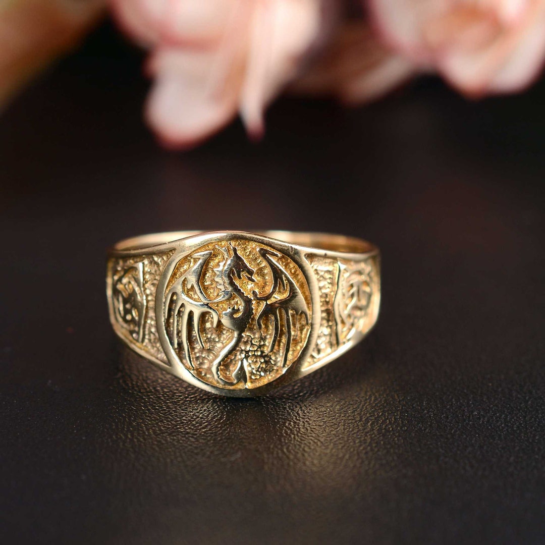 Handmade Brass Dragon Signet Ring, Vintage Boho Style - Etsy
