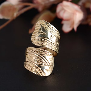 Adjustable Boho Rings, Statement Rings, Chunky Gold Ring, Big Ring, Brass Ring, Gift for her, gift for girlfriend, handmade Jewelry