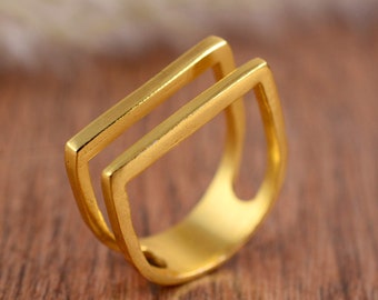 Anillo geométrico de doble barra / Joyería llamativa de latón hecha a mano