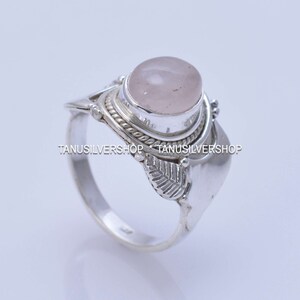 Rozenkwartsring, handgemaakte ring, edelsteenring, statementring, 925 zilveren ring, kerstring, kwartssieraden, damesring, cadeauartikel JIT-697