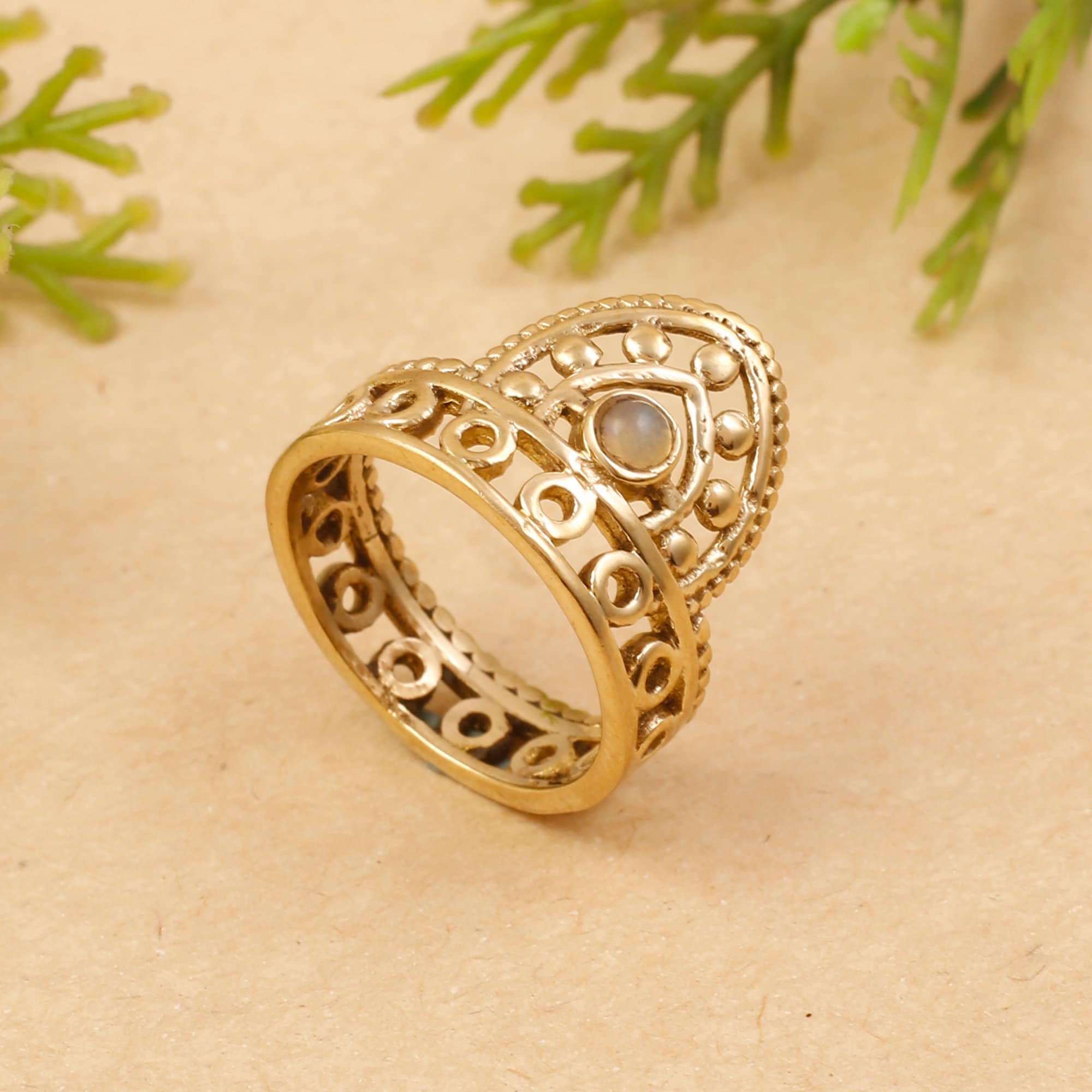 Crown Moonstone Ringprincess Crown Ringcrown Brass Ringgold Etsy