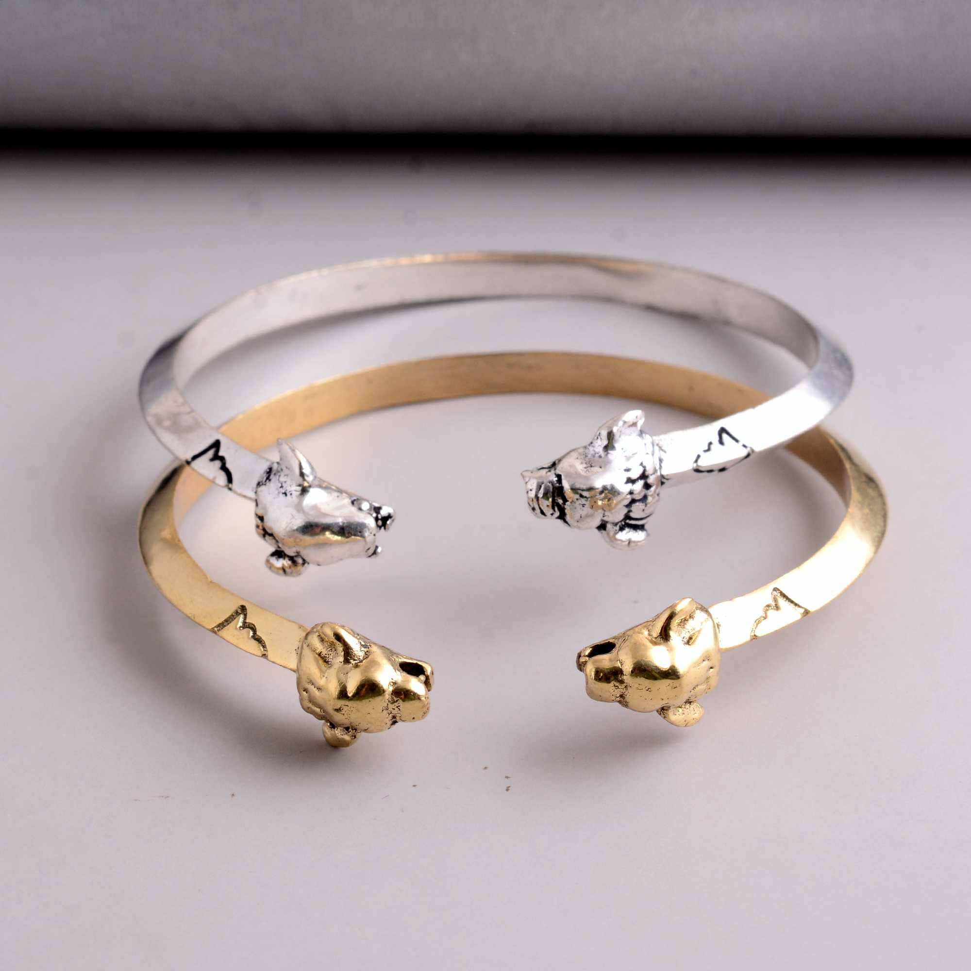 Bulldog Head Cuff Bracelet | Tribal Animal Totem Bangle