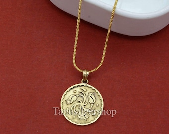 Calligraphy Pendant Necklace in Gold | Handmade Arabic Inspired Jewelry | Ethnic Boho Round Medallion Necklace | Gift for Her