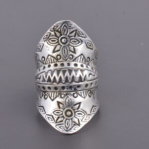 Handmade Ring, Sterling Silver Ring, Vintage Ring, Tribal Ethnic Ring, Full Finger Ring, Long Statement Ring, Bohemian Ring, Mandala Ring,