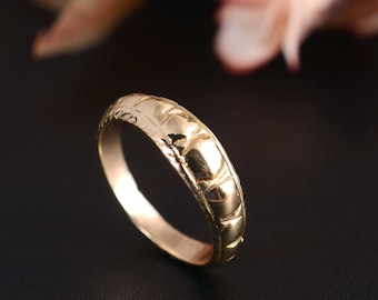 Handmade Brass Vine Ring, Engraved Leaf Floral Band