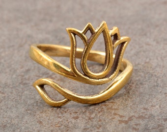 Verstelbare Lotus messing ring, bloemenring, wijnbladring, handgemaakte sieraden, sierlijke ring, huwelijkscadeau, unieke ring, cadeau voor haar