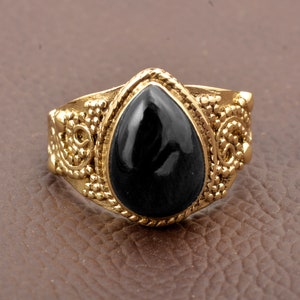Black Obsidian Ring,  Obsidian Jewelry, Women Gift Ring, Gemstone Ring, Handmade Ring, Brass Ring, Gift Item, Thanksgiving, Gift For Her