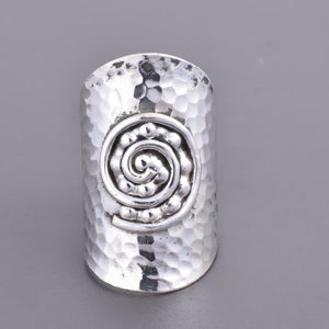 Sterling Silver Ring, Boho Wide Band Ring, Spirals Ring, Oxidized Ring, Hammered Ring, Bohemian Ring, Wide Band Ring, Long Statement Ring,